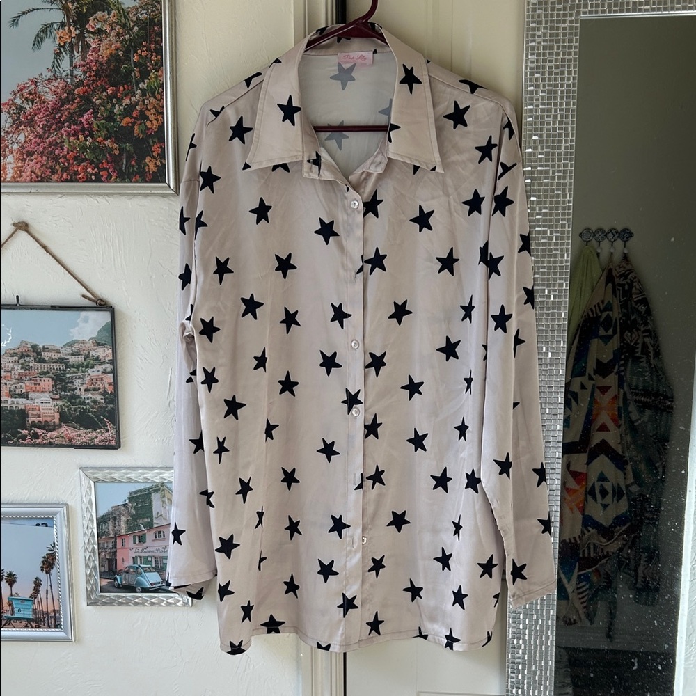 Pink Lily Starry Night Button-Down Shirt